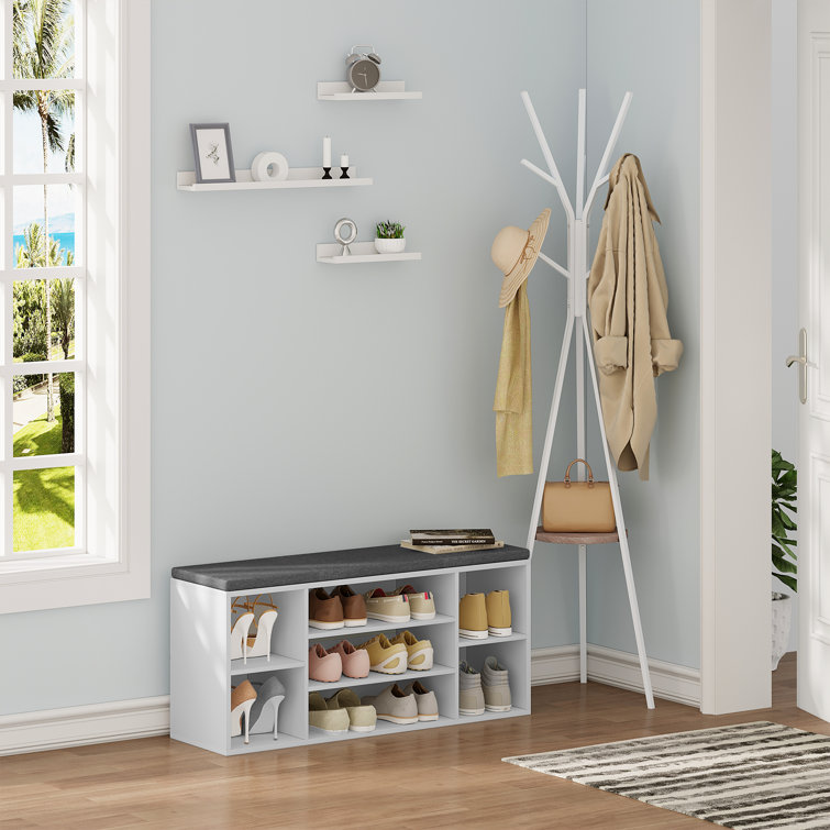 Latitude Run Sunol White Shoe Bench, Shoe Rack With Bench, With 7